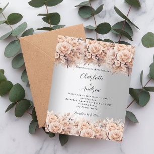 Silver rose gold floral elegant wedding invitation