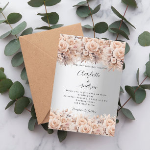 Silver rose gold florals elegant luxury wedding invitation
