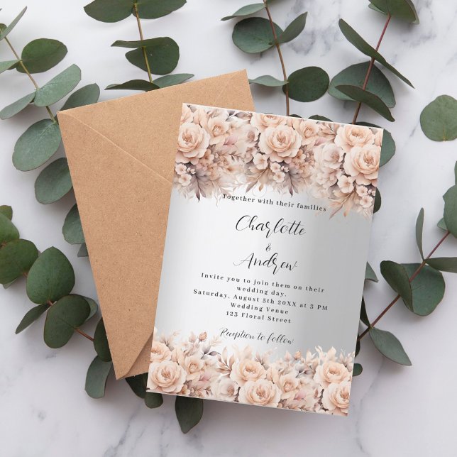Silver rose gold florals elegant luxury wedding invitation (Creator Uploaded)
