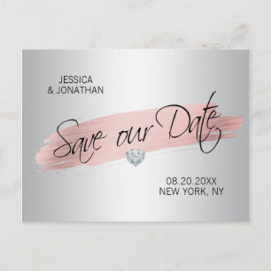 Silver Rose Gold Foil Wedding SAVE OUR DATE Announcement Postcard