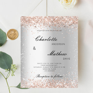 Silver rose gold formal budget wedding invitation