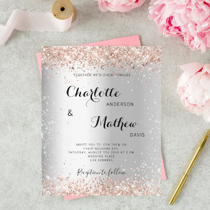 Silver rose gold formal budget wedding invitation