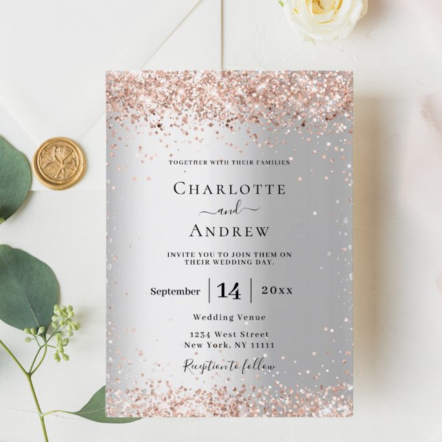 Silver rose gold formal luxury wedding invitation (Creator Uploaded)