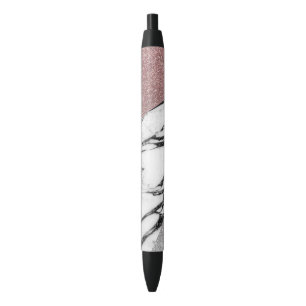 Silver Rose Gold Glitter and Marble Geometric Black Ink Pen