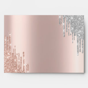 Silver Rose Gold Glitter Bokeh Drips Rose Gold  Envelope
