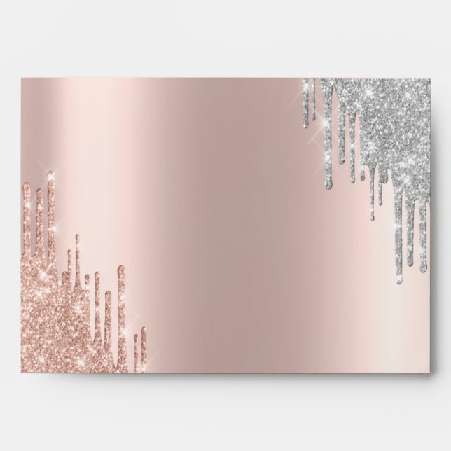 Silver Rose Gold Glitter Bokeh Drips Rose Gold  Envelope (Front)