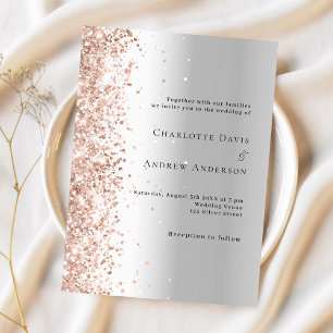 Silver rose gold glitter budget wedding invitation