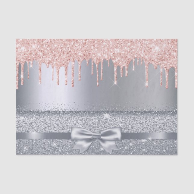 Silver rose gold glitter drips blush elegant bow tissue paper (Front)