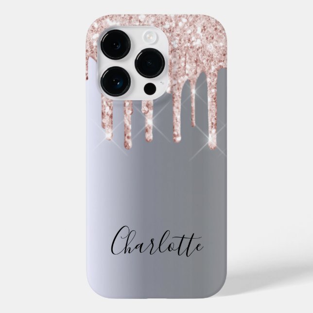 Silver rose gold glitter drips monogram Case-Mate iPhone case (Back)
