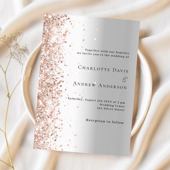 Silver rose gold glitter luxury wedding invitation (Creator Uploaded)