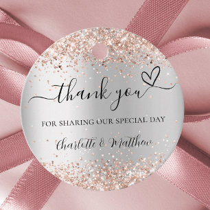 Silver rose gold heart thank you wedding favour tags
