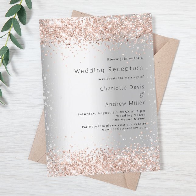 Silver rose gold luxury wedding reception invitation (Creator Uploaded)