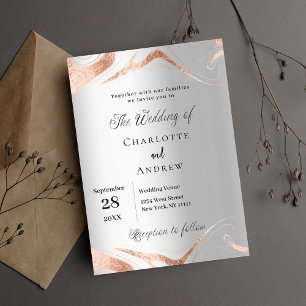 Silver rose gold marble elegant wedding invitation