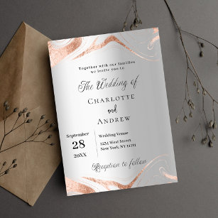 Silver rose gold marble elegant wedding invitation postcard