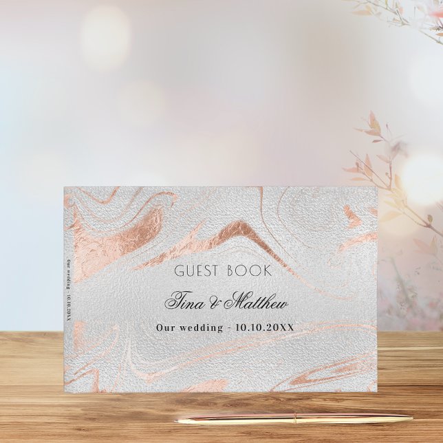 Silver rose gold marble wedding guest book (Creator Uploaded)