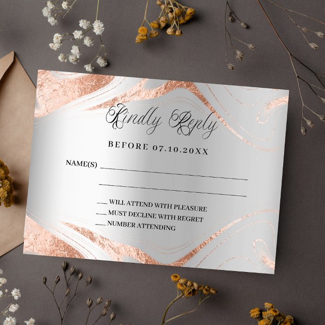 Silver rose gold marble wedding response RSVP Card (Creator Uploaded)