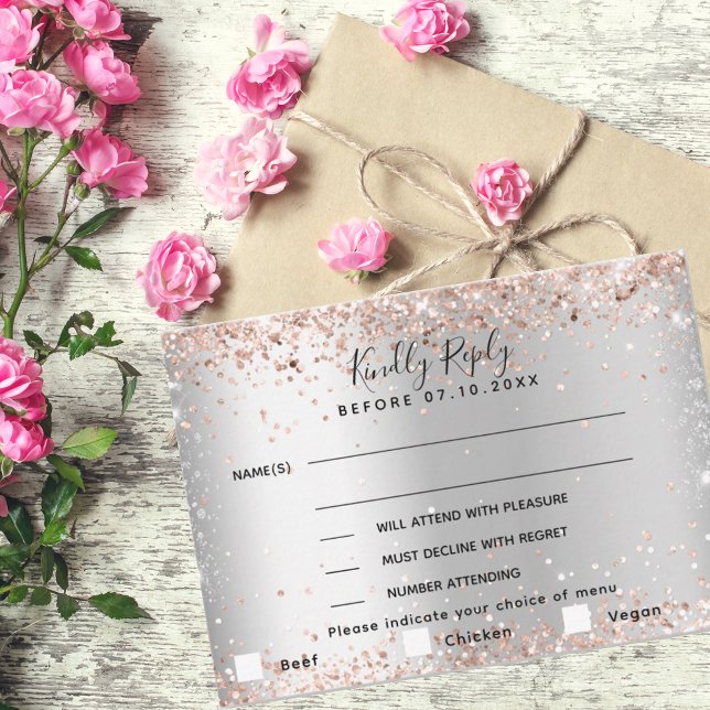 Silver rose gold menu choise wedding RSVP (Creator Uploaded)