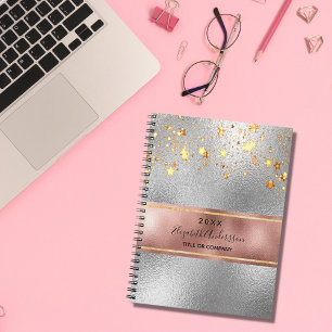 Silver rose gold metallic stars business notebook