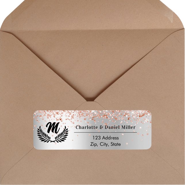 Silver rose gold monogram return address (Creator Uploaded)