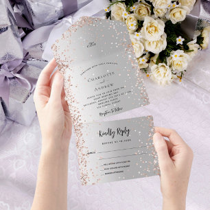 Silver rose gold monogram wedding all in one invitation