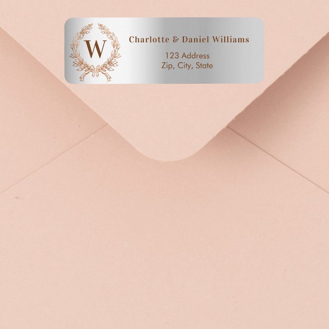 Silver rose gold monogram wreath return address (Creator Uploaded)