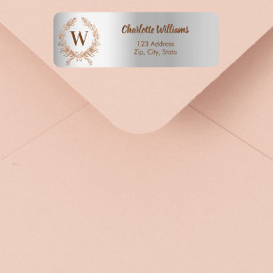 Silver rose gold monogram wreath return address