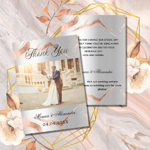 Silver rose gold photo QR wedding thank you card
