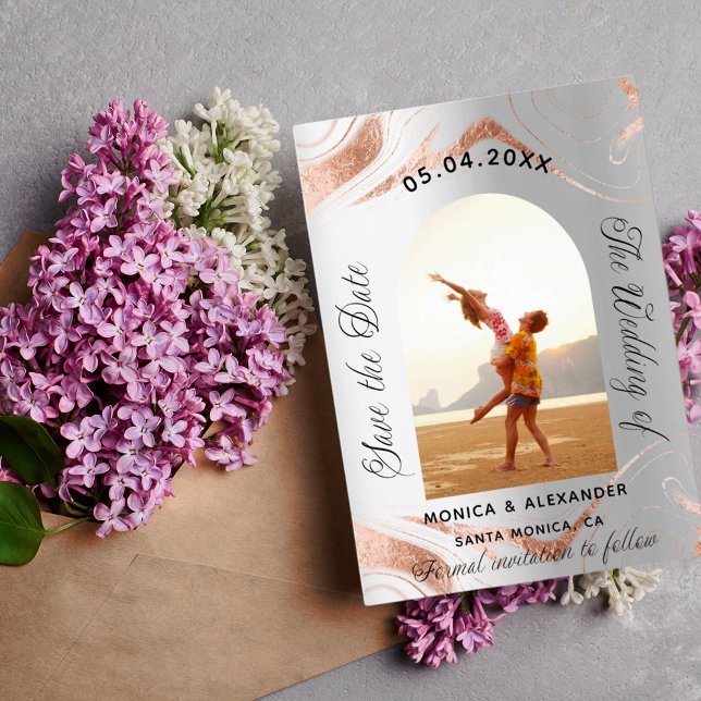 Silver rose gold photo wedding save the date (Creator Uploaded)