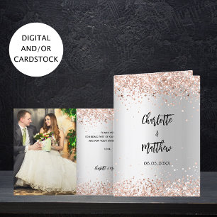 Silver rose gold photo wedding thank you card