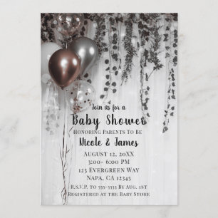Silver & Rose Gold Pink Balloons Ivy Baby Shower Invitation