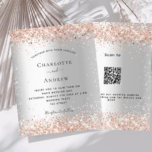 Silver rose gold QR RSVP budget wedding invitation