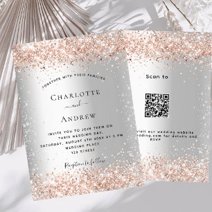 Silver rose gold QR RSVP details luxury wedding Invitation