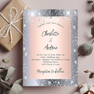 Silver rose gold sparkles elegant wedding invitation postcard
