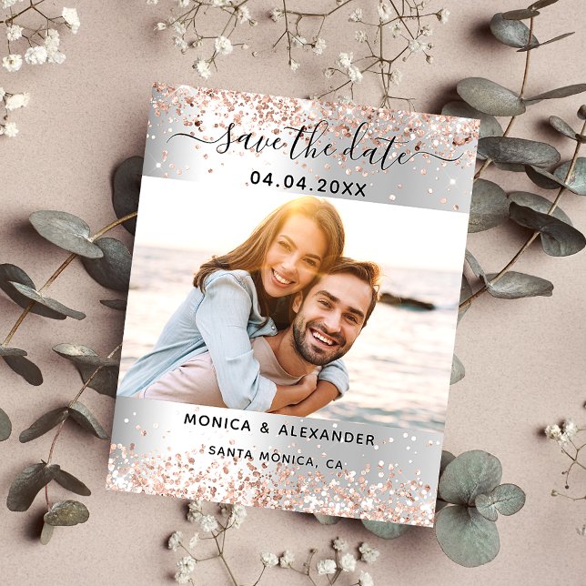 Silver rose gold sparkles wedding Save the Date Flyer (Creator Uploaded)