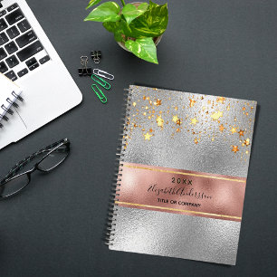Silver rose gold stars business 2025 planner