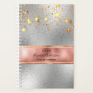 Silver rose gold stars business 2025 planner