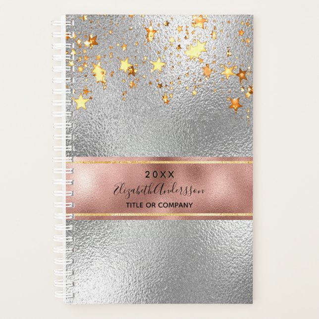 Silver rose gold stars business 2026 planner (Front)
