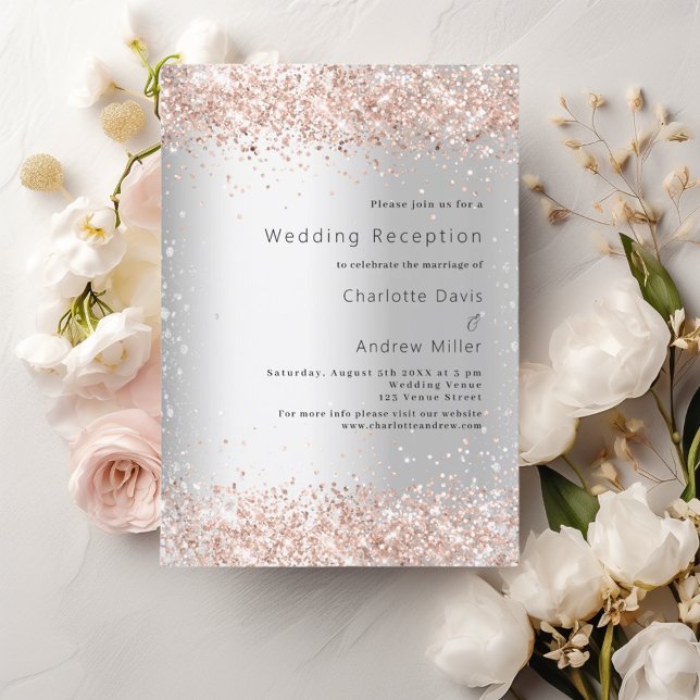 Silver rose gold wedding reception invitation (Creator Uploaded)