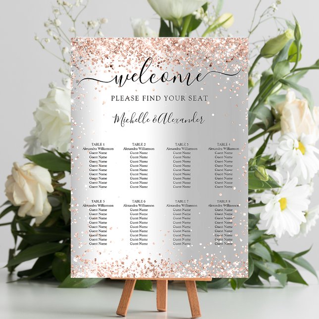 Silver rose gold wedding seating chart (Creator Uploaded)