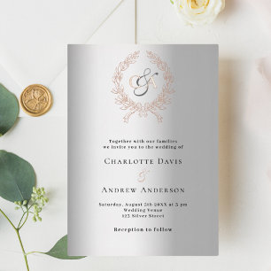 Silver rose gold wreath monogram wedding