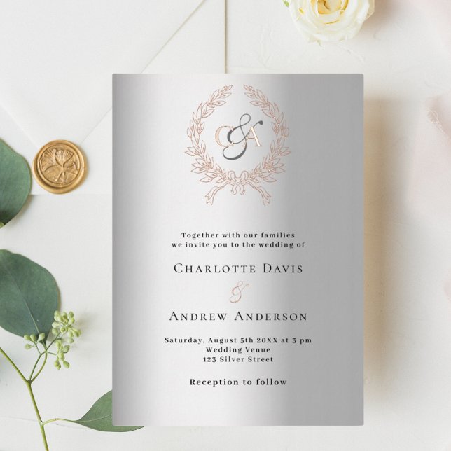 Silver rose gold wreath monogram wedding (Creator Uploaded)