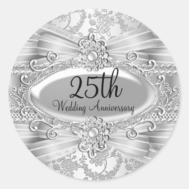Silver Rose & Jewel 25th Anniversary Sticker (Front)