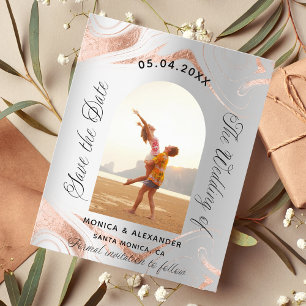 Silver rose photo budget wedding save the date flyer