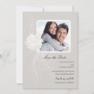 Silver Rose Photo Save the Date Announcement