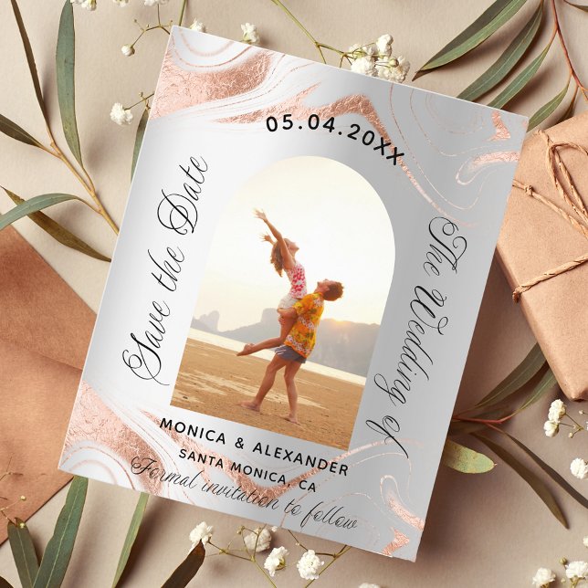 Silver rose photo wedding save the date card (Creator Uploaded)