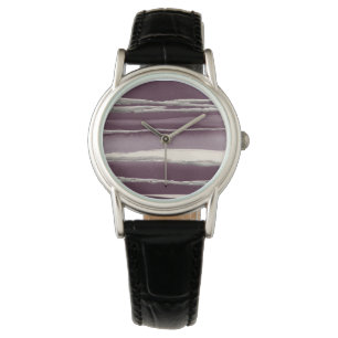 Silver Rose Purple Abstract Print Watch