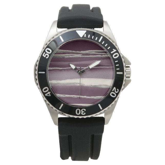Silver Rose Purple Abstract Print Watch (Front)