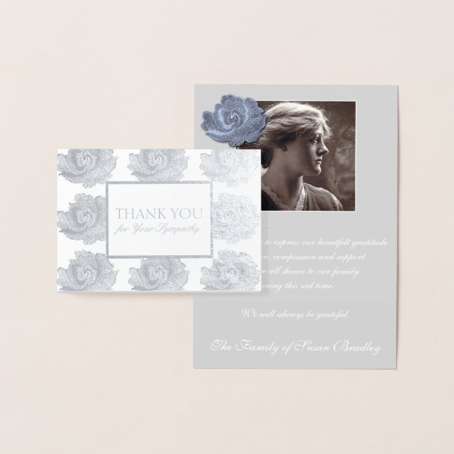 Silver Rose Tapestry Sympathy Thank You Foil 2 Foil Card (Display)