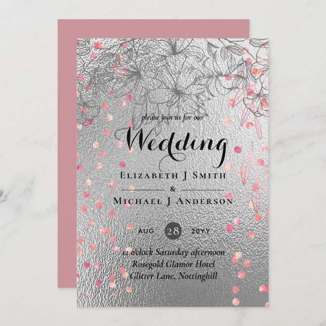 Silver Rosegold WEDDING Metallic Glitter BUDGET (Front/Back)