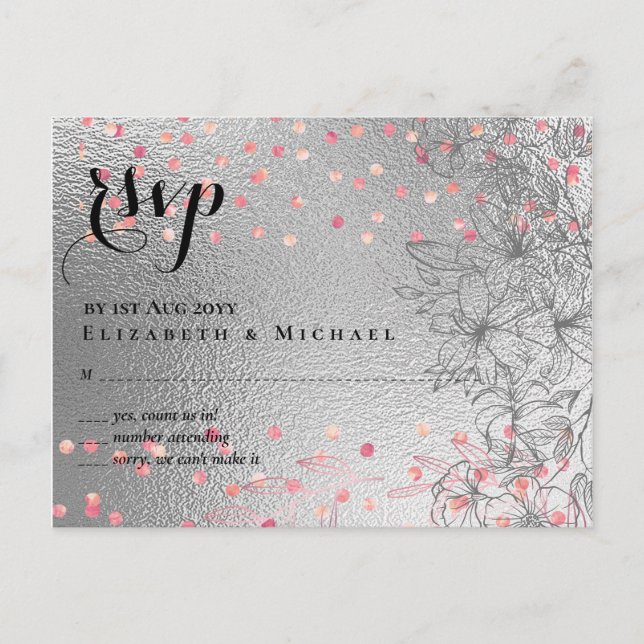 Silver Rosegold WEDDING Metallic Glitter BUDGET Postcard (Front)